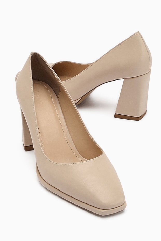 Doriana Beige Blunt Toe Women's Heeled Shoes