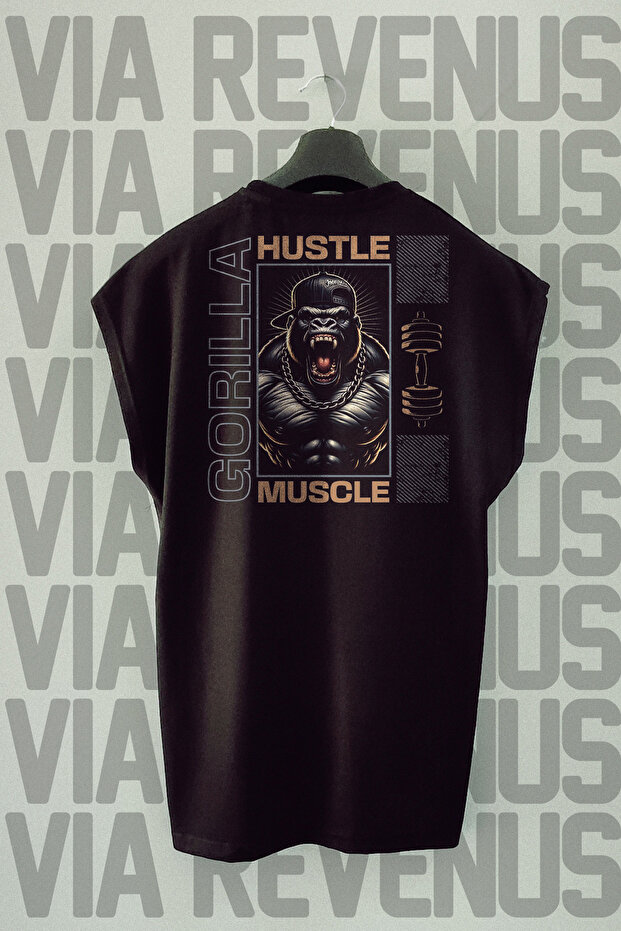 Gorilla Muscle Gym Back Printed Zero Sleeve 100% Cotton Sports Tshirt