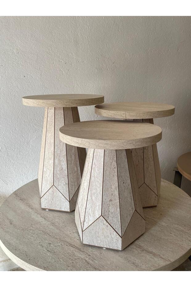 TRAVERTEN 3 LÜ MANTAR SEHPA - 2