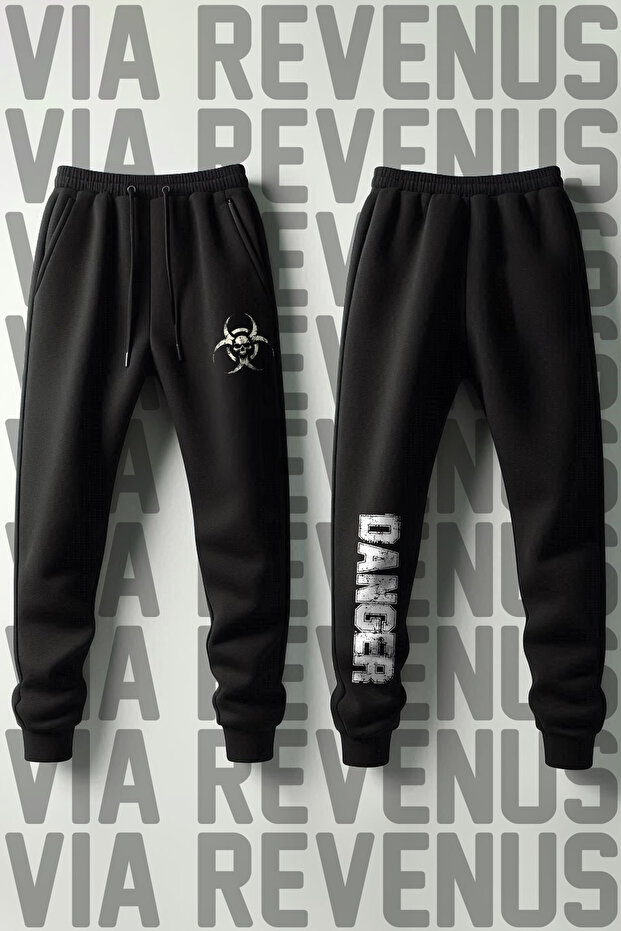 Danger Printed Leg Print Detailed 3-Thread Fleece-Lined Soft Fabric Tracksuit