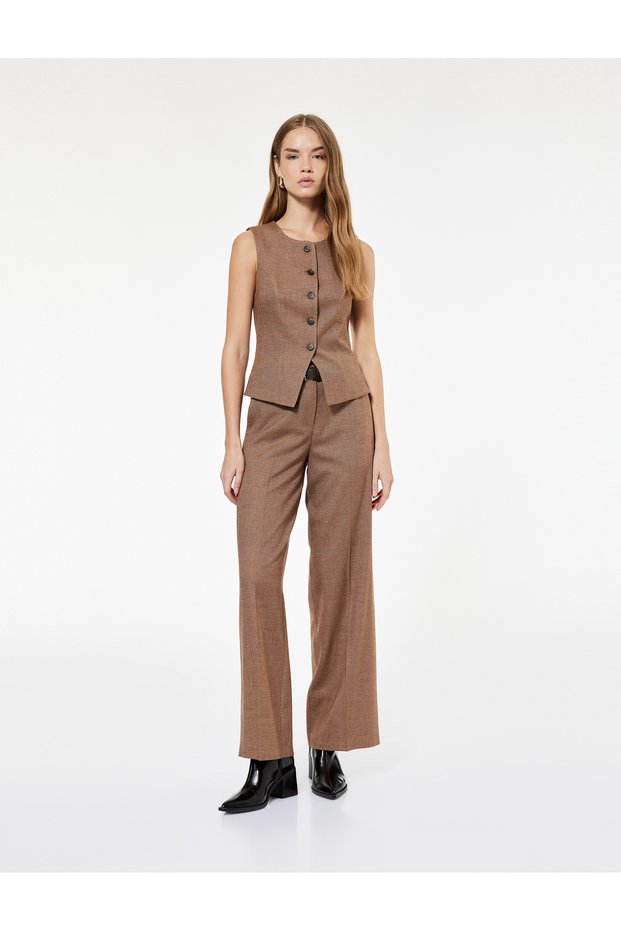 Wide Leg Fabric Pants with Pockets and Belt