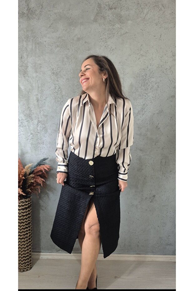 Gold Düğmeli Tüvit Etek - 2