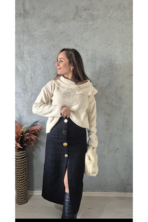 Gold Düğmeli Tüvit Etek - 3