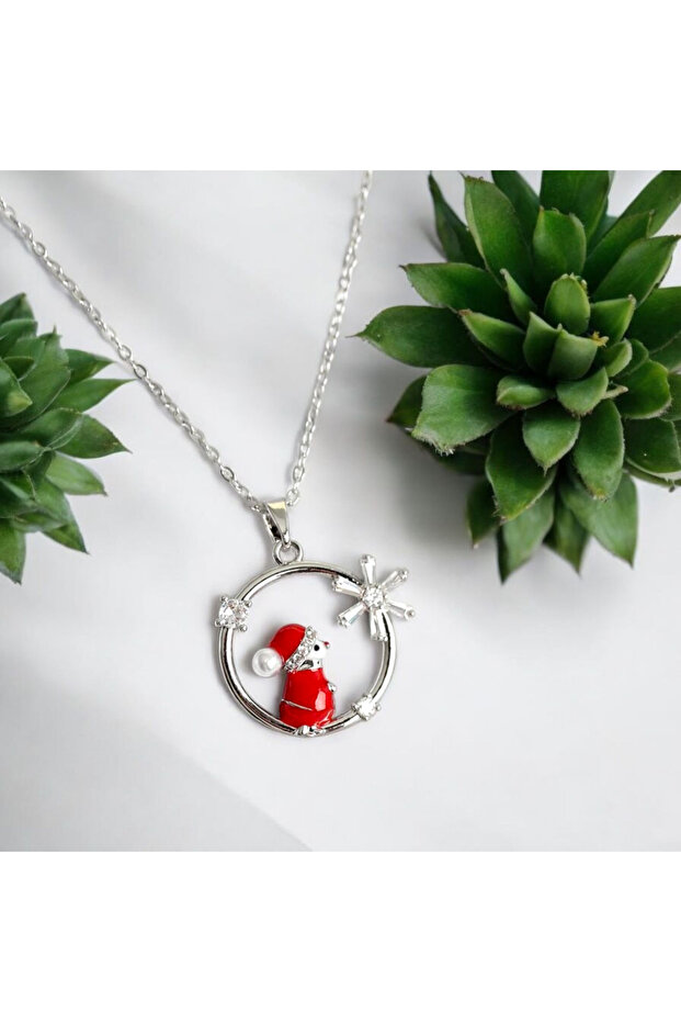 Steel Silver Color Figured Round Christmas Pendant