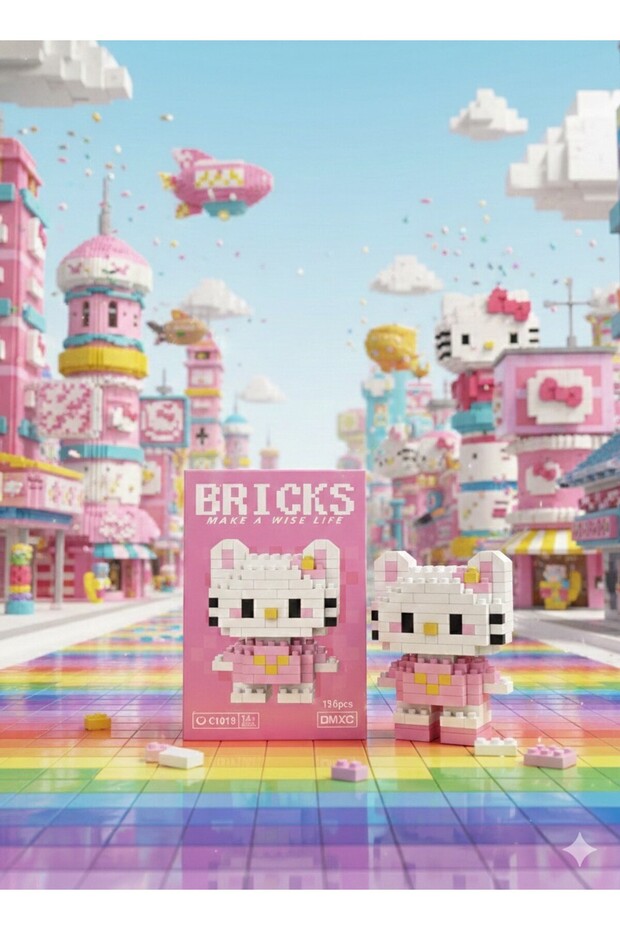 Hello Kitty figür-Mini Blok Yapı Seti –Mini Yapı Oyuncak Seti -Sevimli Blok Figür Oyuncak 3D - 1