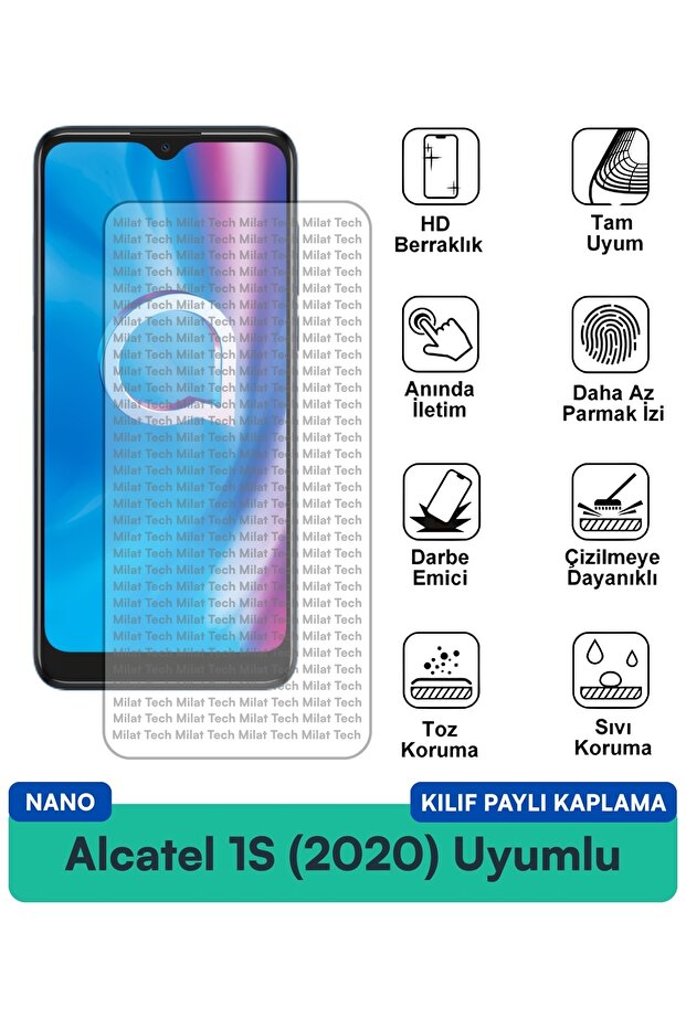 حافظة نانو لهاتف Alcatel 1S (2020) متوافقة مع فيلم حماية الشاشة ومقاومة بصمات الأصابع وحساسية اللمس