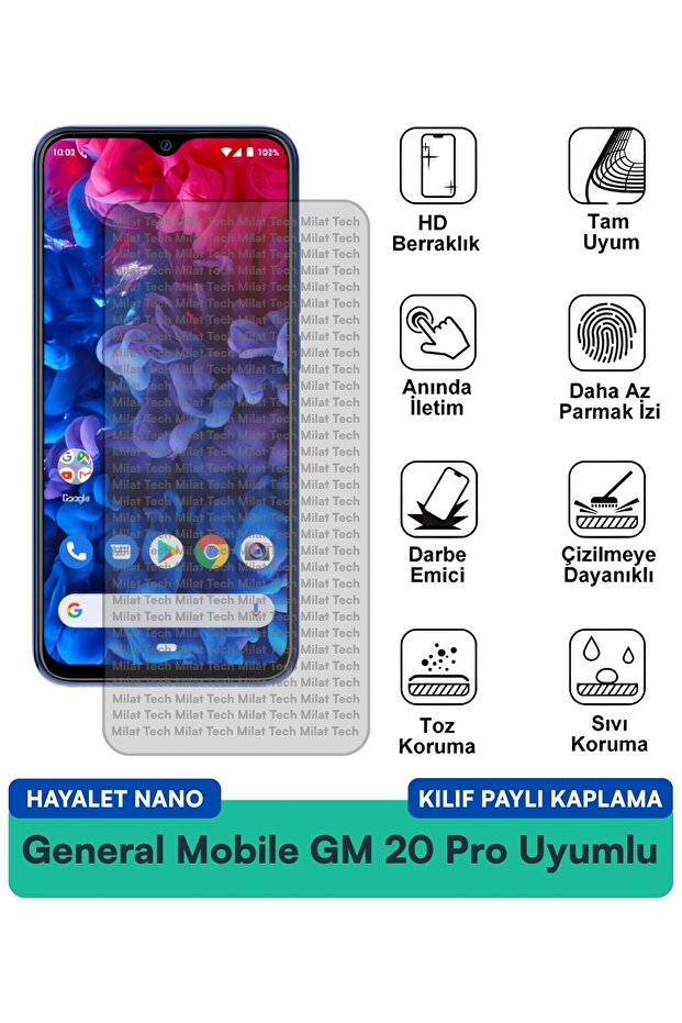 غطاء حماية نانو متوافق مع هاتف جنرال موبايل GM 20 Pro، فيلم حماية للشاشة مقاوم للخدش والصدمات