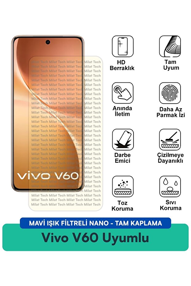 فيلم حماية شاشة نانو مع فلتر الضوء الأزرق من Vivo V60، هيكل متين لا يترك بصمات الأصابع