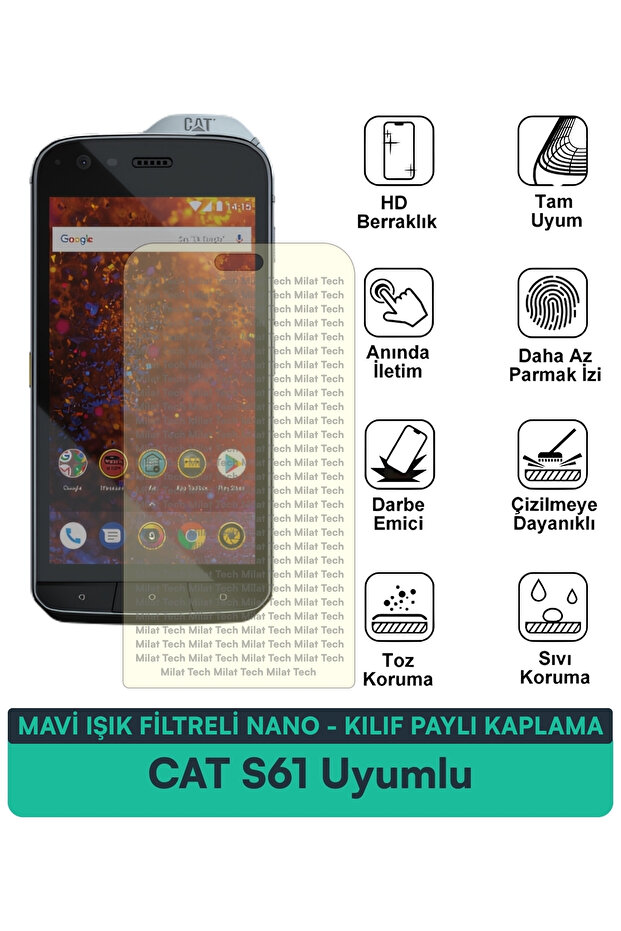 فلتر الضوء الأزرق من CAT S61، غطاء نانو متوافق مع طبقة حماية الشاشة، مقاوم للخدوش والصدمات