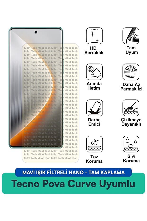 طبقة حماية للشاشة من Tecno Pova Curve Nano مع فلتر للضوء الأزرق، هيكل متين لا يترك بصمات الأصابع