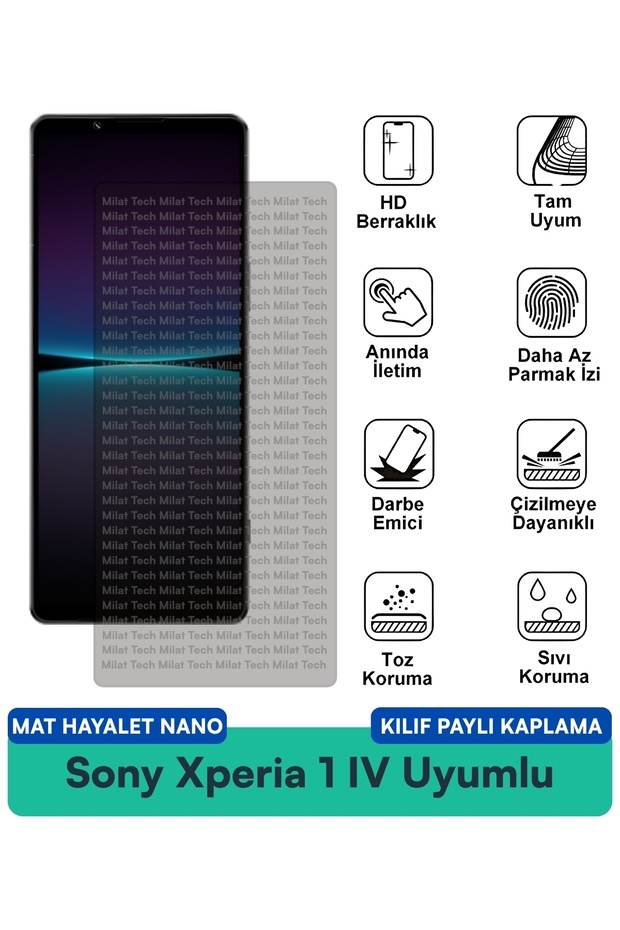 حافظة Sony Xperia 1 IV Mat Hayalet Nano متوافقة مع طبقة حماية الشاشة ومقاومة للبقع وحماية الخصوصية