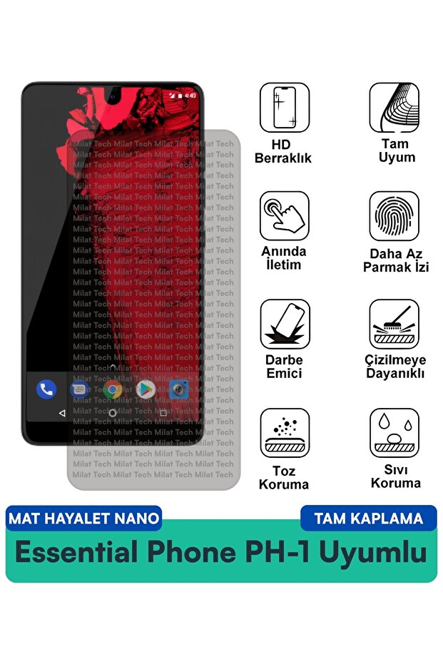 فيلم حماية الشاشة Essential Phone PH-1 Mat Hayalet Nano يوفر الخصوصية ويمنع بصمات الأصابع