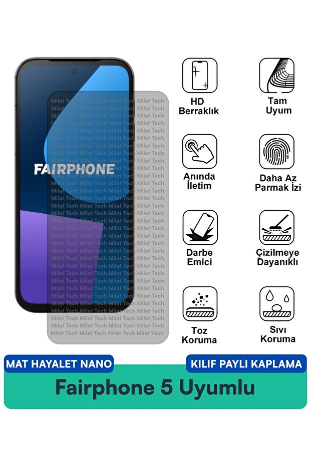 حافظة Fairphone 5 Matte Ghost Nano متوافقة مع واقي الشاشة وطبقة حماية الخصوصية المقاومة للبقع