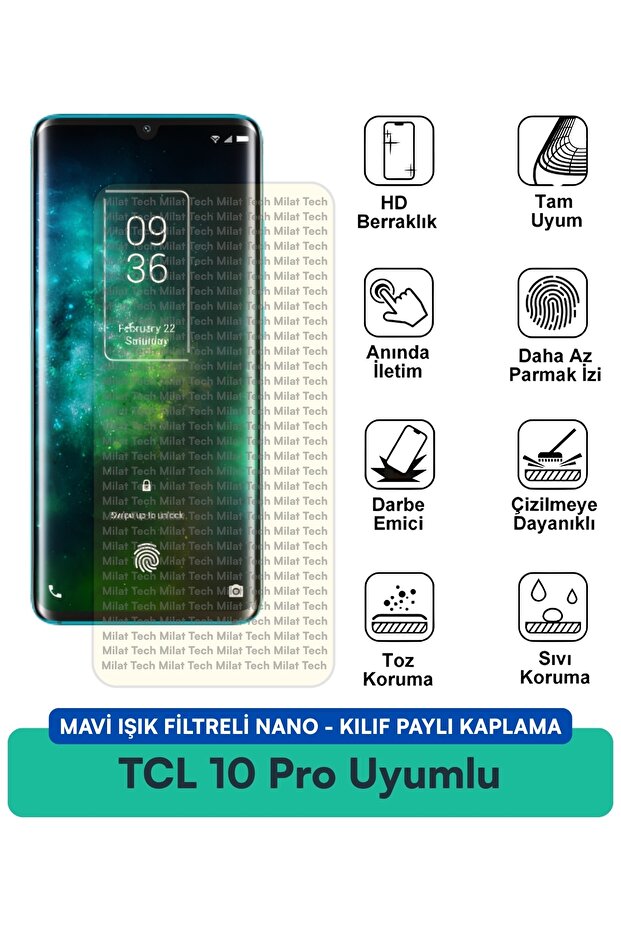 حافظة نانو مزودة بفلتر الضوء الأزرق من TCL 10 Pro، متوافقة مع طبقة حماية الشاشة، مقاومة للخدش والصدمات