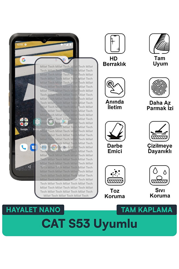 طبقة حماية للشاشة من CAT S53 Hayalet Nano لا تقاوم بصمات الأصابع وتوفر حماية للخصوصية