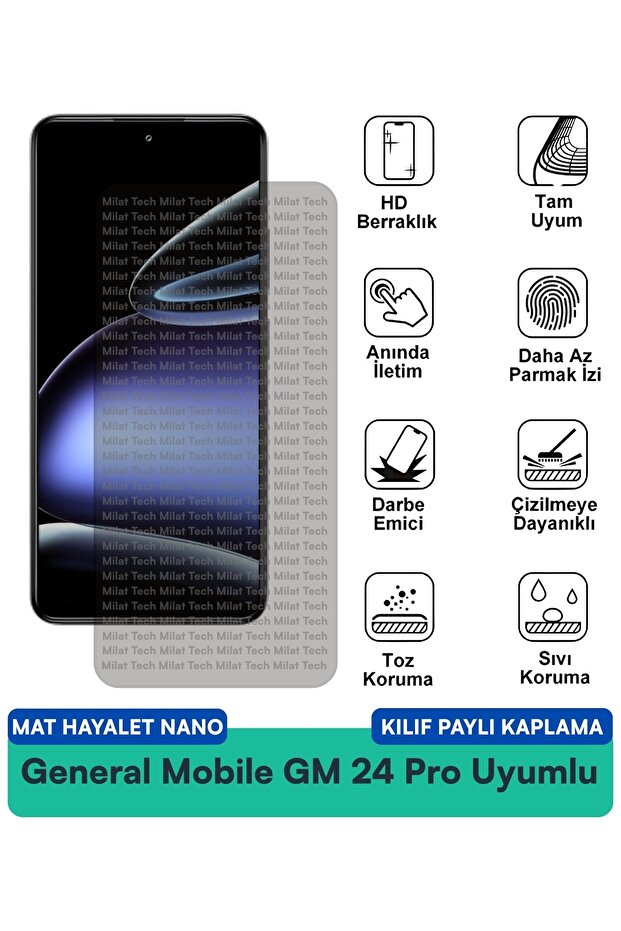 حافظة نانو متوافقة مع جهاز جنرال موبايل GM 24 Pro مات هايلايت، طبقة حماية للشاشة مقاومة للخدوش