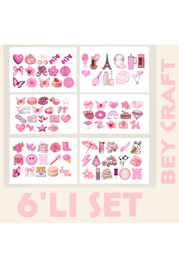 6'LI PEMBE TEMALI STICKER SETİ