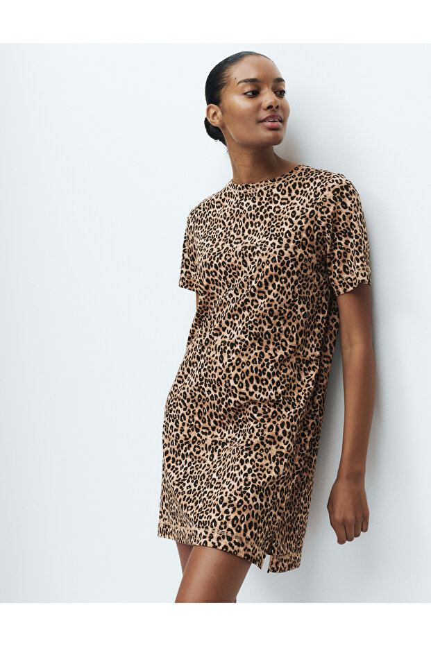 Saf Pamuklu Baskılı Gecelik - 1