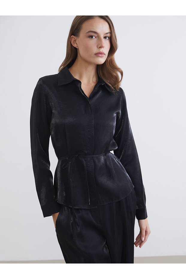 Timeless Clothing & Timeless Choices Women's Shiny Textured Shirt with Belted Waist
