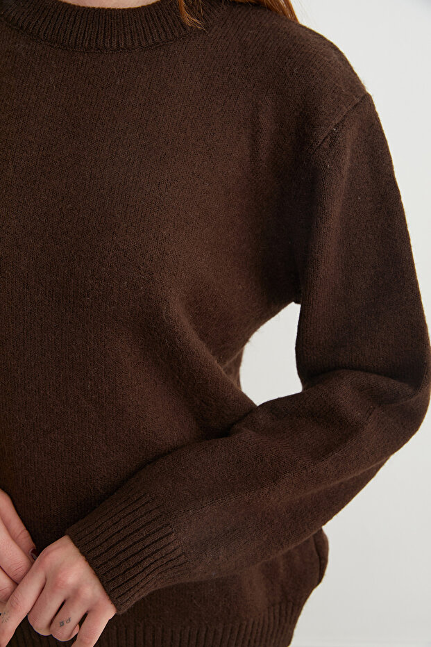 Basic Bisiklet Yaka Salaş Triko Kazak - 6