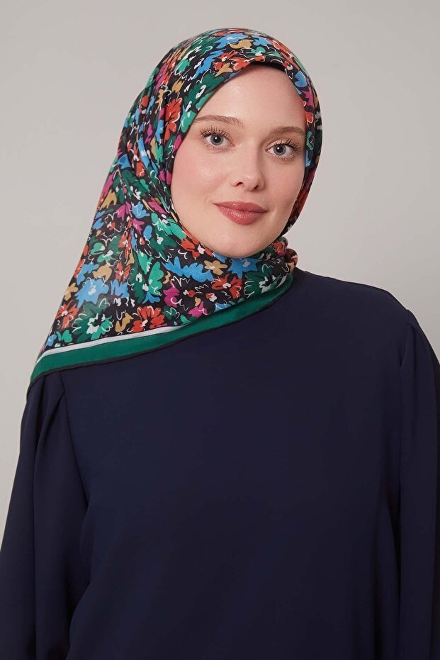 وشاح ناعم بنمط الزهور المختلطة الزمردية - 3