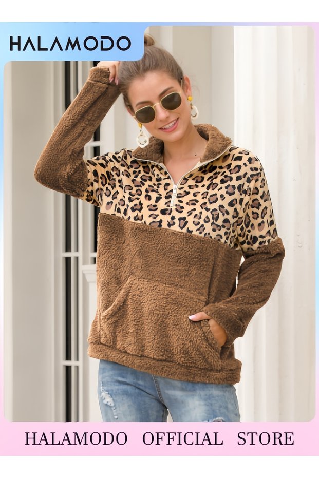 Women Casual Double Fuzzy Sweatshirt Faux Fleece Zip Pullover Coat Outwear