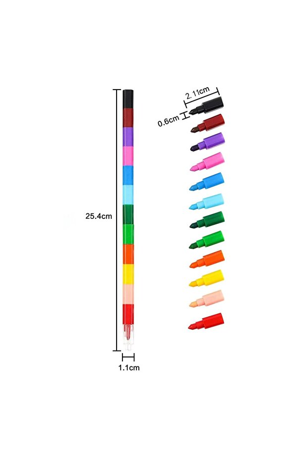أقلام تلوين قابلة للتكديس، 12 قطعة، قابلة للبناء وملونة - 2