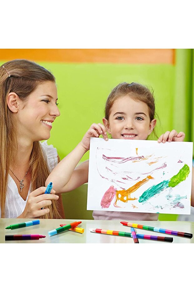 أقلام تلوين قابلة للتكديس، 12 قطعة، قابلة للبناء وملونة - 5