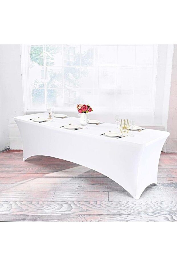 Stretch Tablecloth Rectangular 6FT White - 5