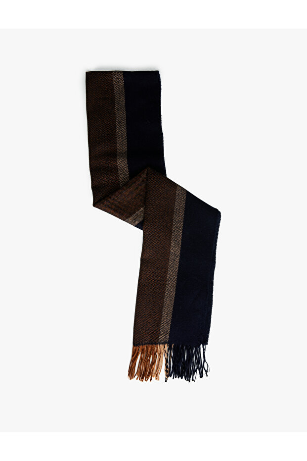 Striped Long Tassel Scarf