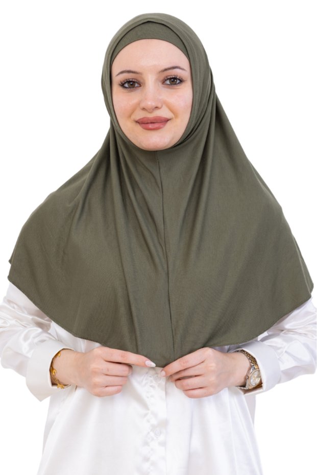 Ready-Made Turban & Headscarf – Comfortable Hijab Shawl Islamic Clothing with Viscose Bonnet Set - Khaki