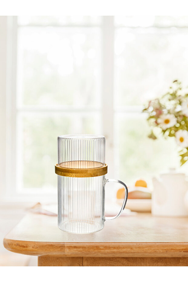 Bambu Kapaklı Sunum Seti Sunum Fanuslu Cam Kupa 300 ML - 1