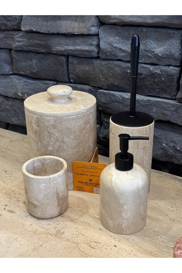 🟫 Travertine Natural Stone 4-Piece Bathroom Set – Handcrafted Premium Series