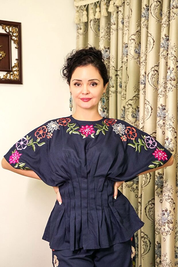 Linen floral Peplum Top