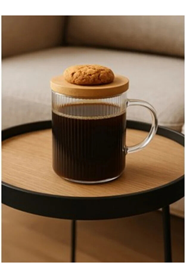 Bambu Kapaklı Sunum Seti Sunum Fanuslu Cam Kupa 300 ML - 4