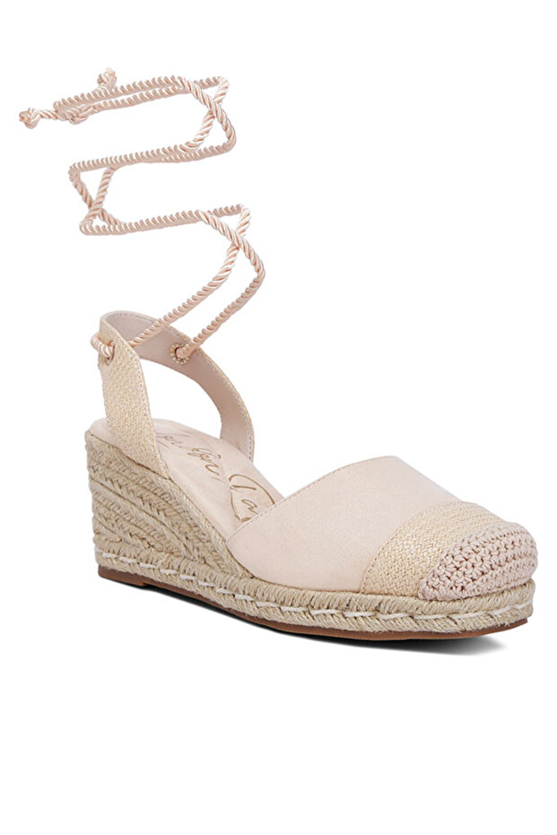 Women Lace-Up Crochet Espadrilles in Beige