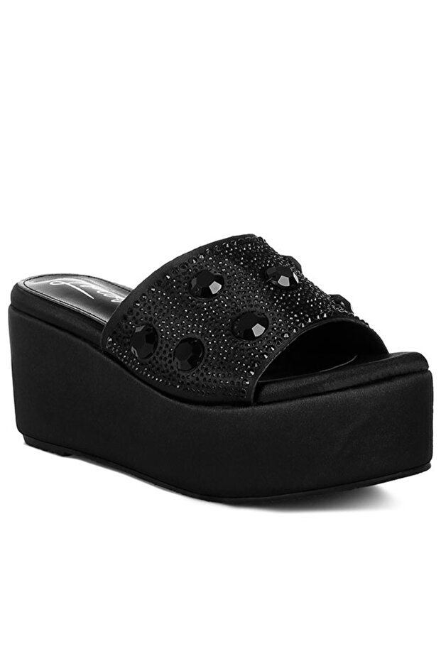 Women Black Diamante & Rhinestone Platform Sandals