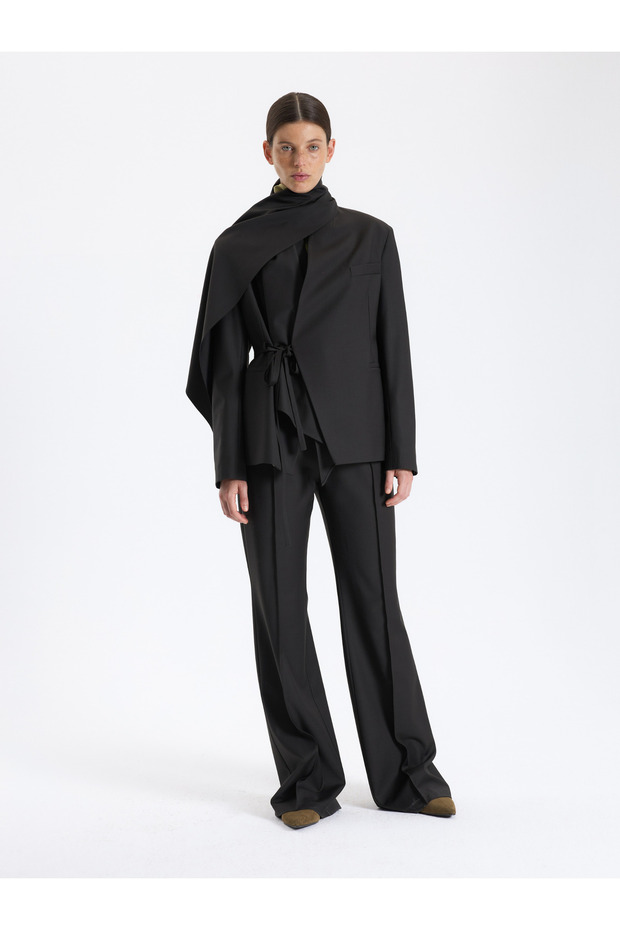 Haki Kuşaklı Drapeli Ceket - 7