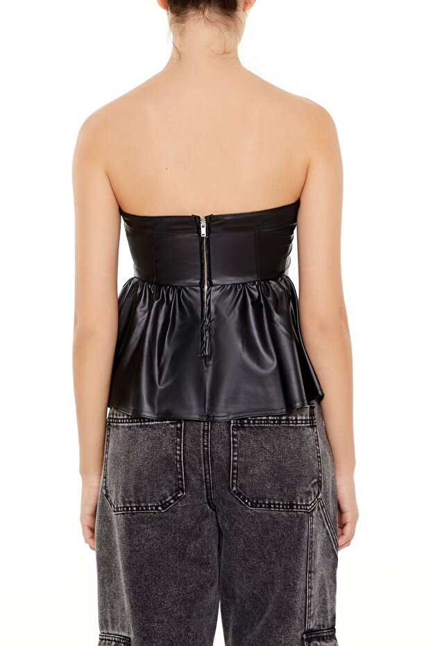 Suni Deri Straplez Bluz - 3