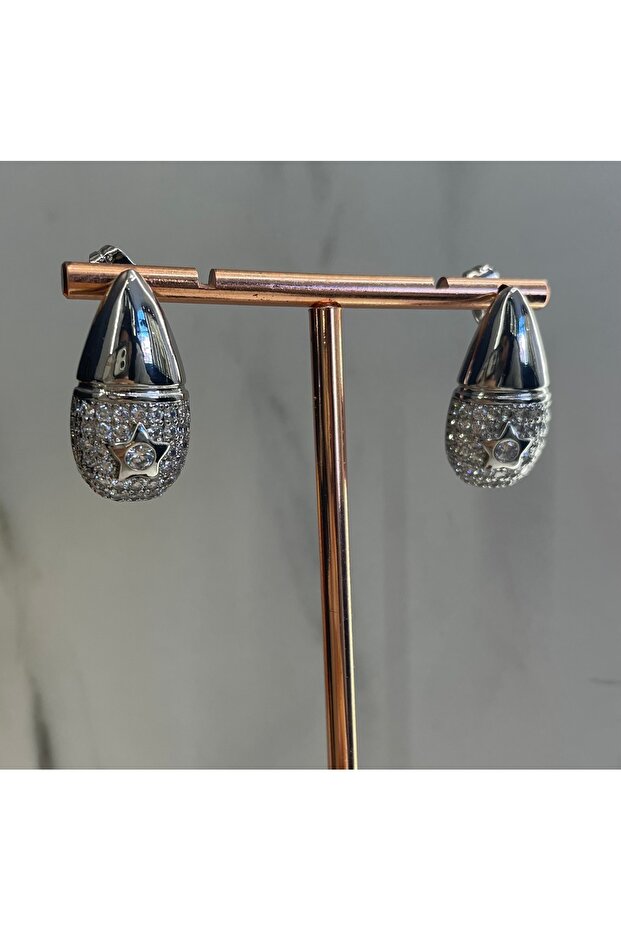 Silver color drop stone earrings