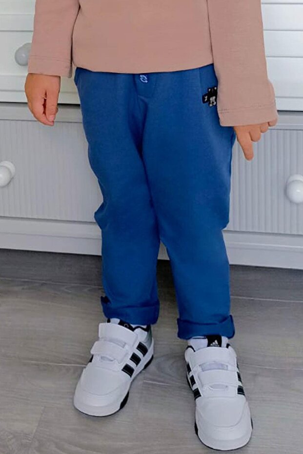 Baby Boy Sweatpants with Teddy Bear Emblem, Pack of Button Accent for 9 Months-3 Years, Cobalt Blue