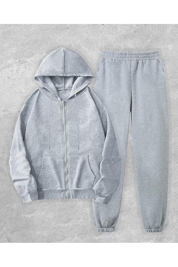 Zipped Cardigan and Tracksuit Bottom-Top Set