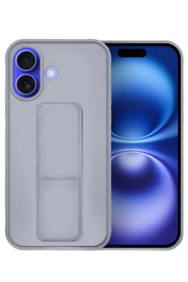 جراب خلفي رمادي واقٍ مع حامل حلقي متوافق مع iPhone 16 Plus - 1