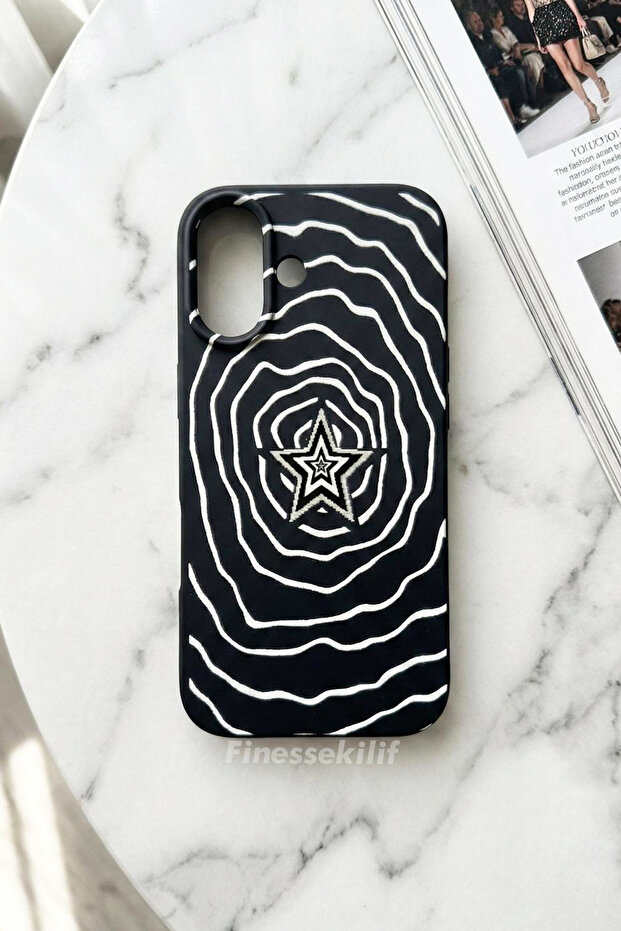 حافظة متوافقة مع هاتف iPhone 16 بتصميم Hipnotik Star Design مطبوع باللون الأسود - 1