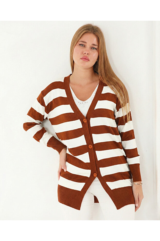 Thin Knitwear Cardigan Striped Pattern