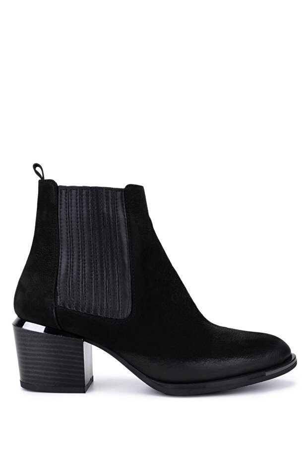 Women's Genuine Leather Black Nubuck Heeled Boots