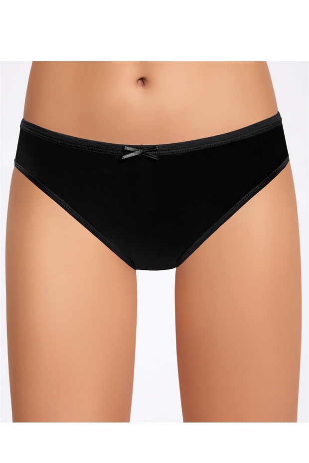 12-Pack, Bow Detail, Women's Bikini Slip Panties, 100% Cotton Combed, Black