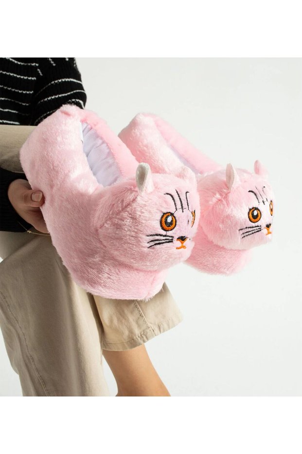 Comfortable Silent Plush House Slippers with Cat Figure