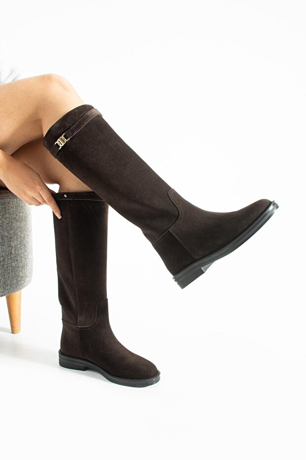 Women's Genuine Leather Boots Brown Suede