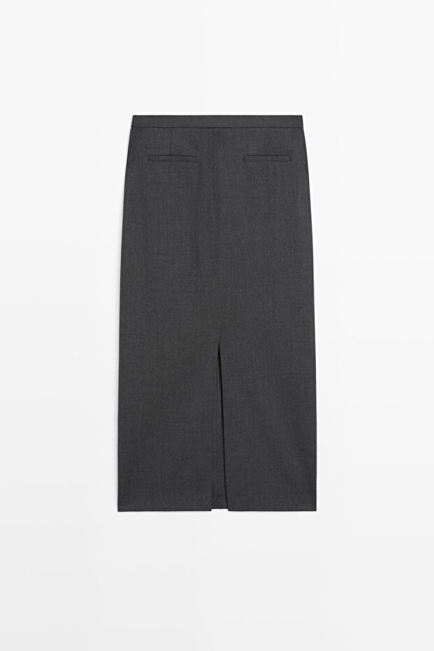 Yün cepli düz midi etek - 8